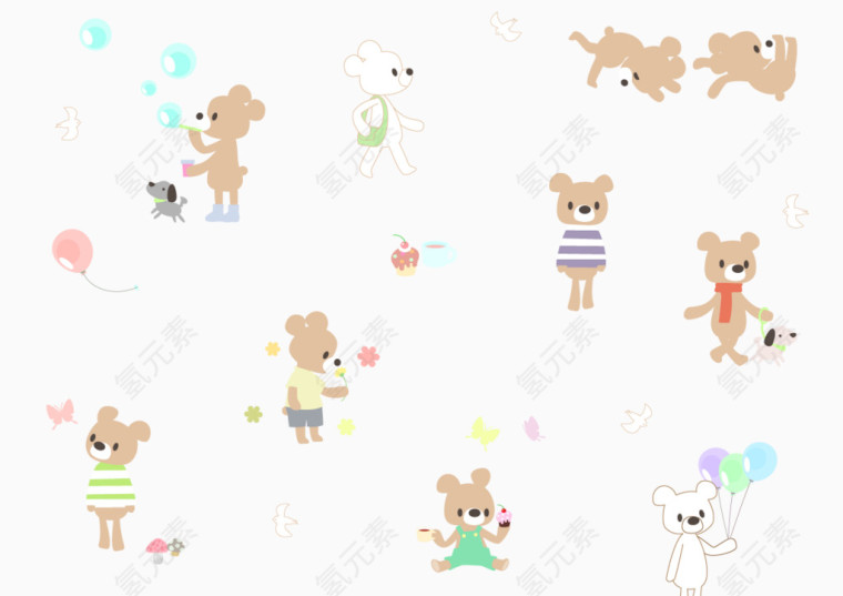 小熊卡通手绘各种动作