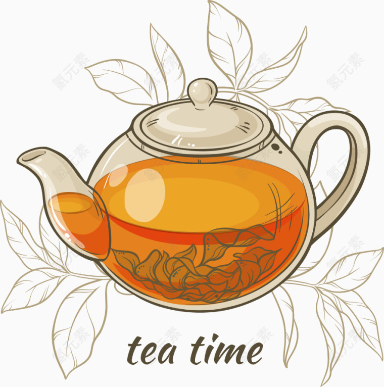 矢量茶叶和玻璃茶壶