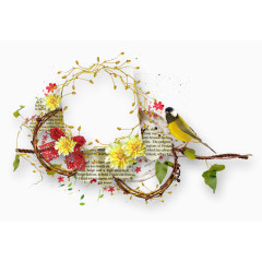 花朵文字小鸟圆环边框