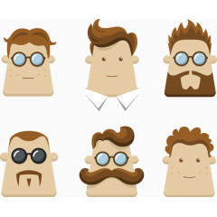 矢量手绘6个卡通男人头像