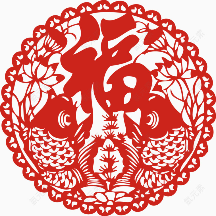 双鱼赐福2福字剪纸艺术新年装饰