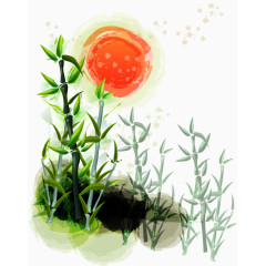 卡通手绘太阳下竹子