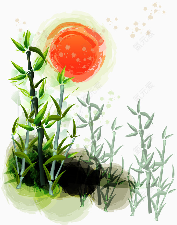 卡通手绘太阳下竹子
