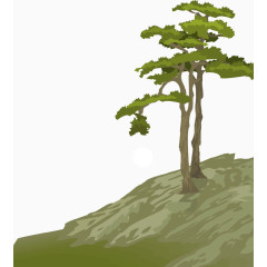 矢量手绘山坡上的树