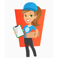 卡通手绘戴帽子快递女孩