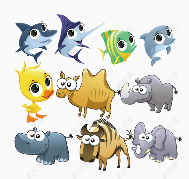 鱼类鸭子大象小牛
