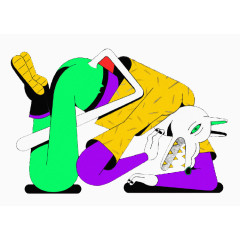 卡通扭曲身体狼人