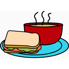 手绘卡通美味三文治咖啡