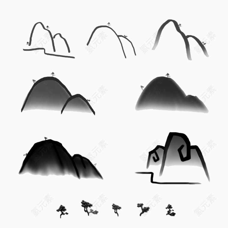 水墨山水矢量图