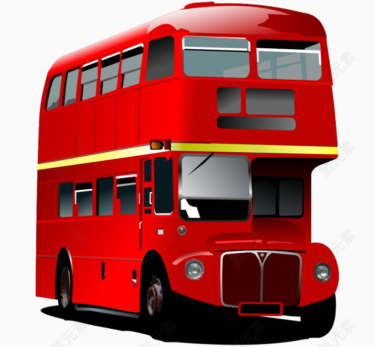 手绘卡通双层红色公交车