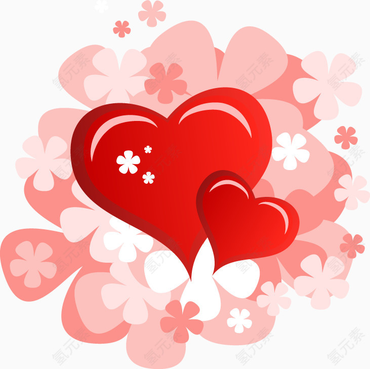 红色心形梦幻花朵图案