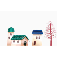 卡通绿色房子蓝色房子