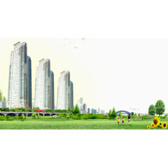 高楼建筑草地背景素材