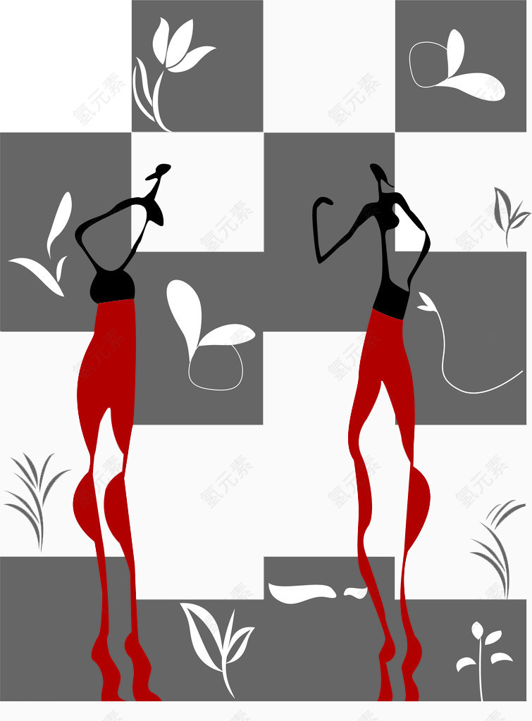 抽象画人物与花