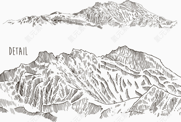 矢量手绘山脉雕刻