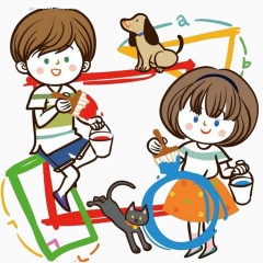 玩颜料的可爱小男孩和小女孩