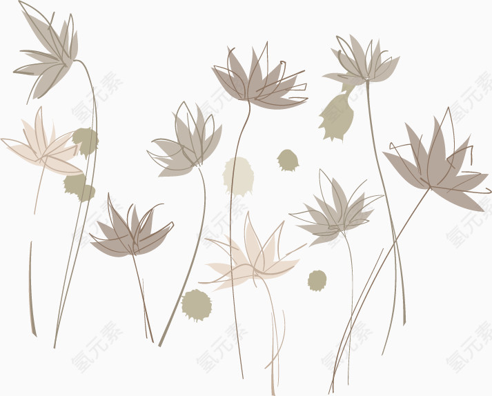 水墨荷花矢量图