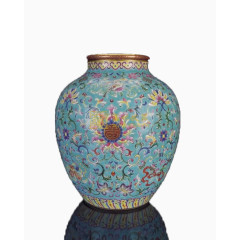 松石绿地粉彩缠枝莲八宝纹罐