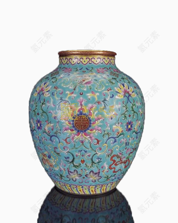 松石绿地粉彩缠枝莲八宝纹罐