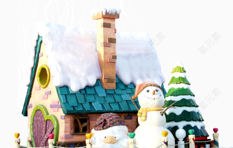 温暖冬天雪人房屋