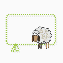 卡通绵羊 卡通手绘 线条边框 绿色边框  矢量