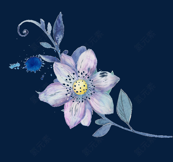 水彩墨花