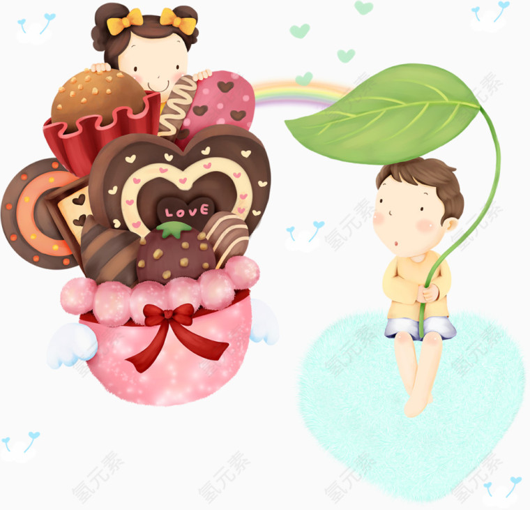 彩虹与卡通小男孩