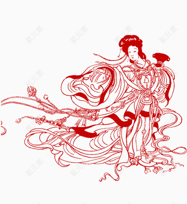 手绘红色嫦娥