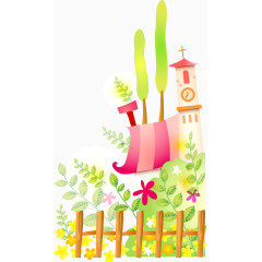 房屋栅栏小花园插图矢量图