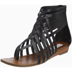 黑色编织罗马凉鞋