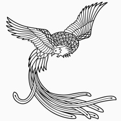 黑色线描凤凰素材