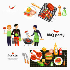 烧烤聚会扁平素材矢量