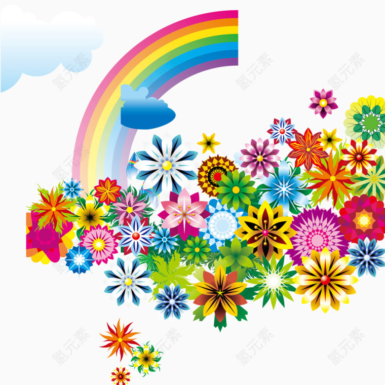 缤纷花朵和彩虹矢量素材