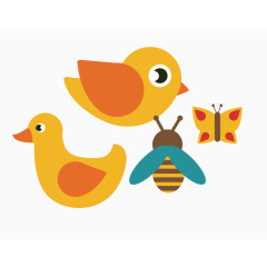 扁平鸭子小鸟蜜蜂蝴蝶