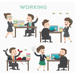 4组繁忙工作的商务人物矢量图