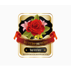 矢量复古卡片欧式古铜色花朵装饰英文红色粉色花朵