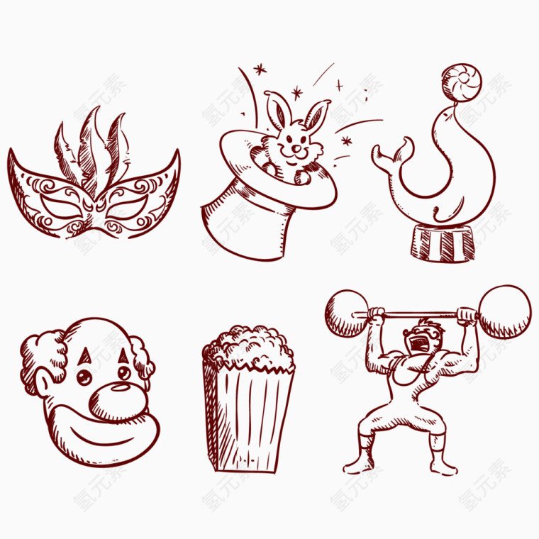 手绘马戏团元素矢量素材