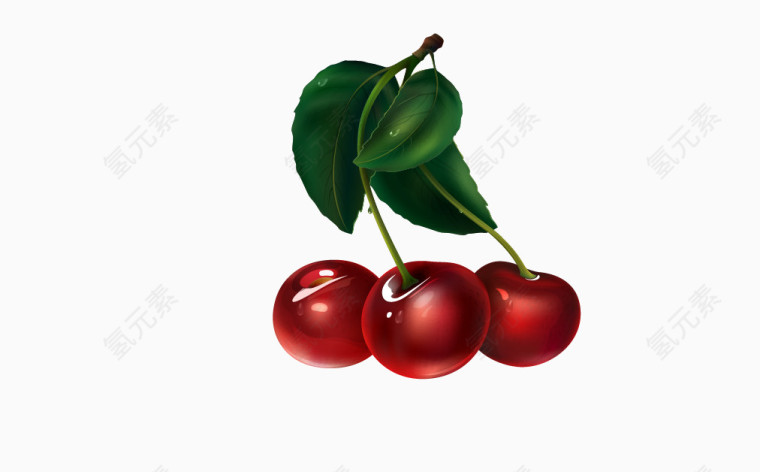 矢量红色绿叶樱桃水果图案