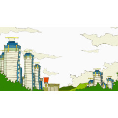 城市风貌卡通风景图