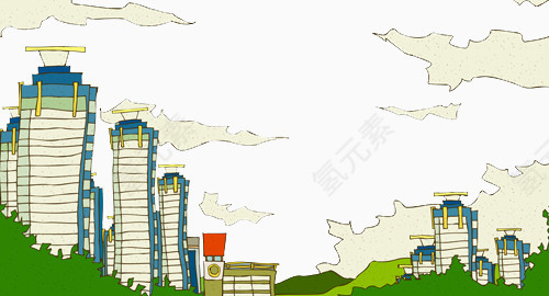 城市风貌卡通风景图
