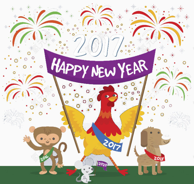 2017新年动物卡通矢量素材