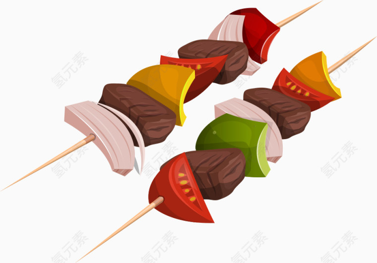 矢量蔬菜与肉串