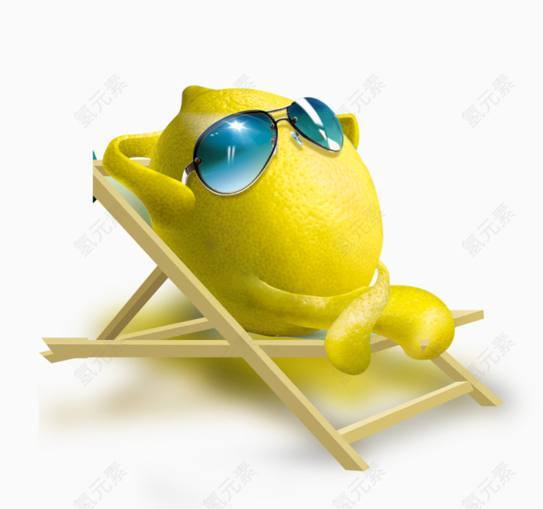 日光浴的柠檬卡通人拟人