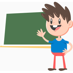 矢量黑板前蓝色衣服的学生