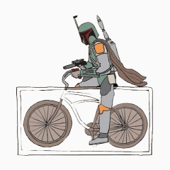 卡通机器人骑自行车