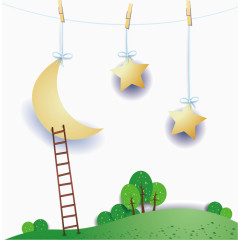 月亮星星挂饰海报元素