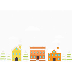 可爱冬季下雪小镇