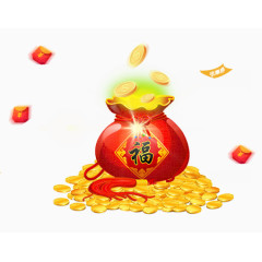 新年节日福袋撒金币装饰免扣素材