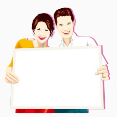 拿空白展板的情侣