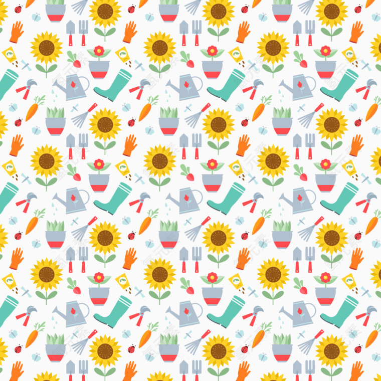 卡通园艺工具无缝背景矢量